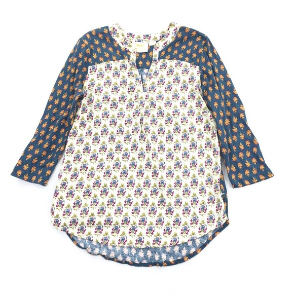 Anthropologie Maeve Floral Damask Print Top Size Extra Small Cream Blue Boho XS - Picture 1 of 6